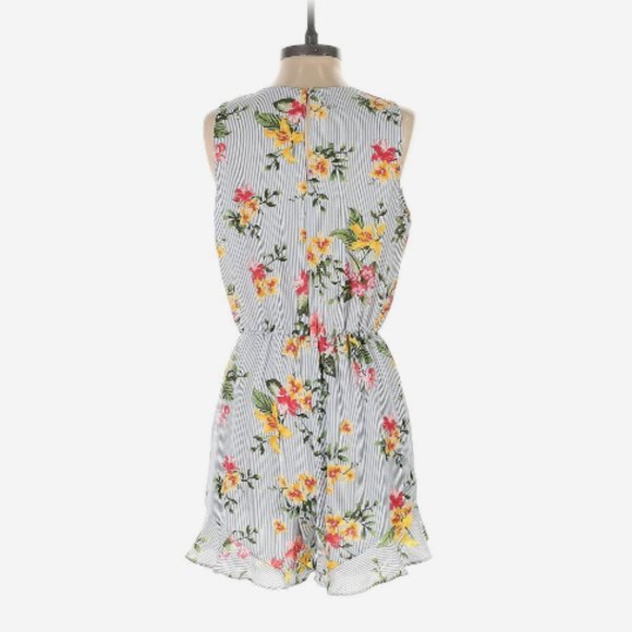 Lush Floral & Stripe Patterned Romper | Size Large - Picture 2 of 5